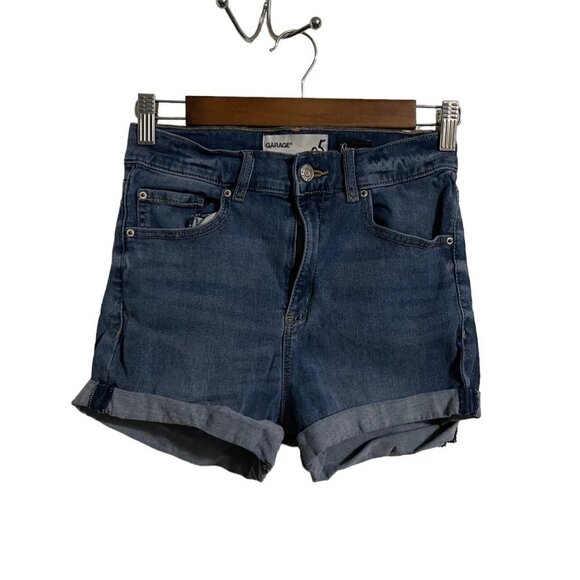 Garage Womens Juniors Cuffed Dark Wash Super Soft High Rise Jean Shorts Size 5 - Picture 1 of 8